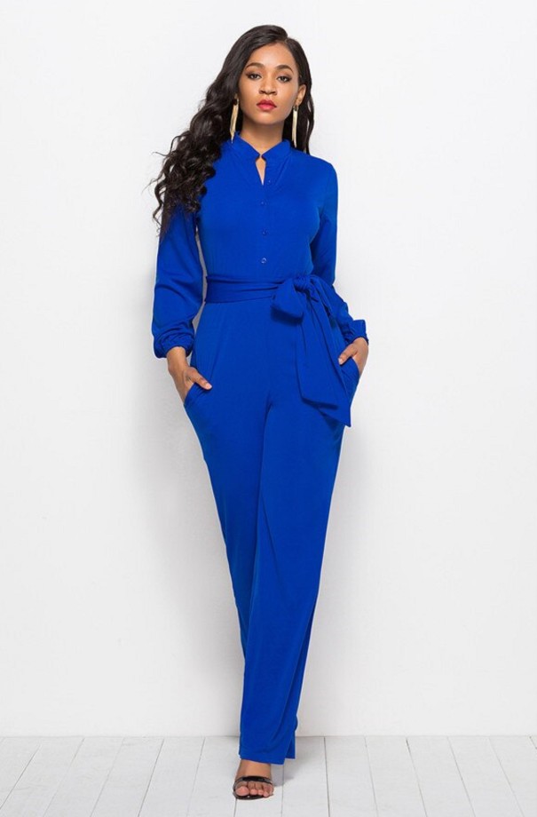 Langer Damenoverall mit Schleife blau XL