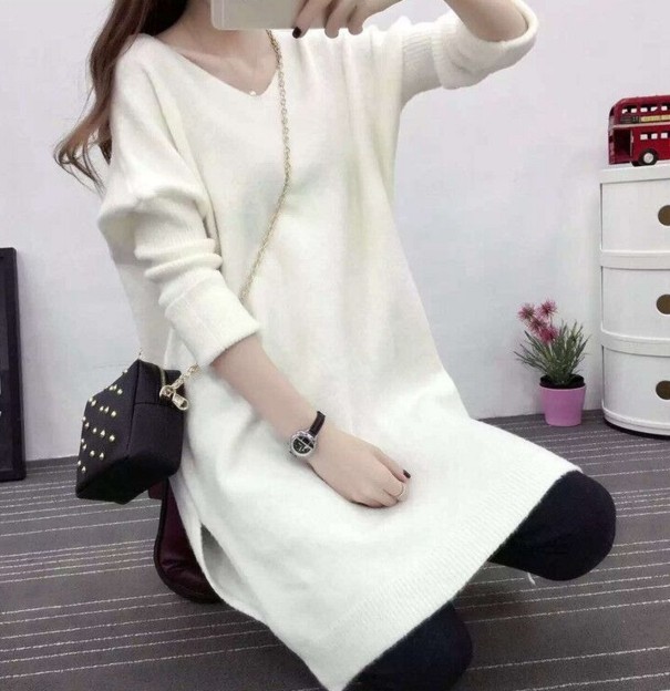 Langer Damenpullover G427 weiß XXL