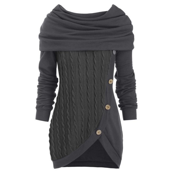 Langer Damenpullover mit Knöpfen dunkelgrau 3XL
