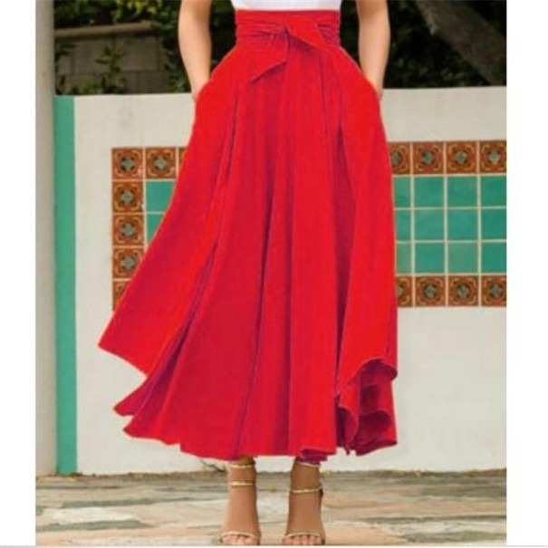 Langer Damenrock mit Schleife rot S