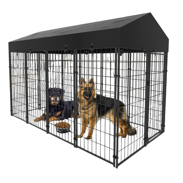 Langer Hundezwinger mit Dach 249 x 120 x 165 cm Gitterwände 133 cm hoch Eingangstür 60 x 120 cm Erdanker Schwarz