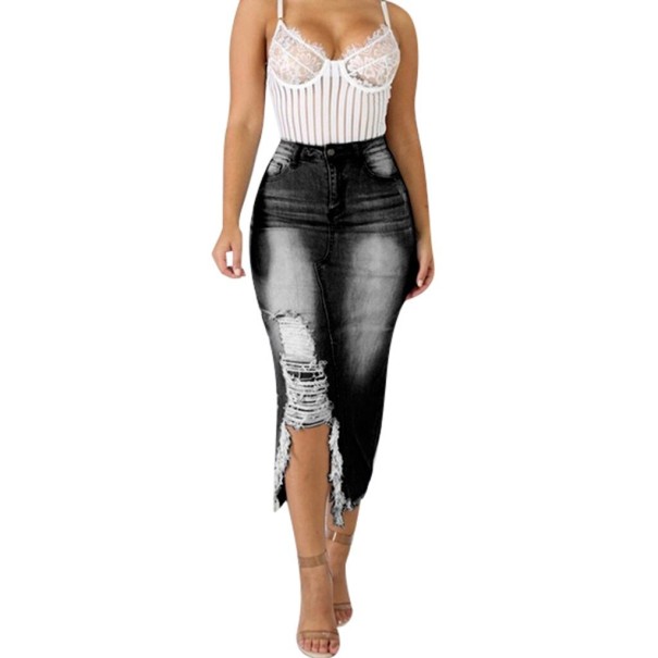 Langer Jeansrock für Damen A1173 schwarz XL