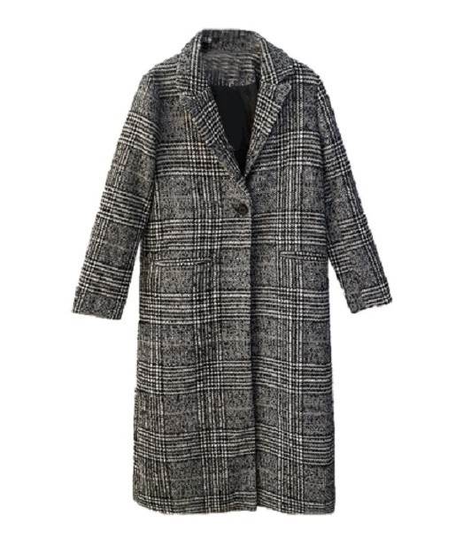 Langer karierter Damenmantel – Grau XS