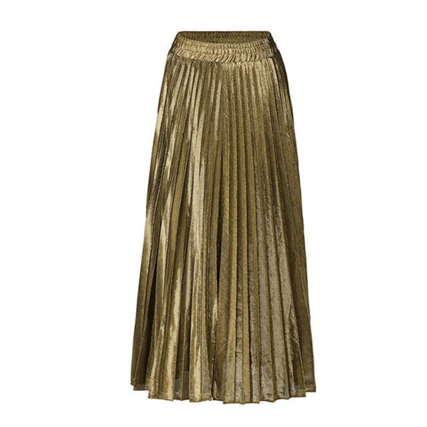 Langer, plissierter, glänzender Rock für Damen golden S