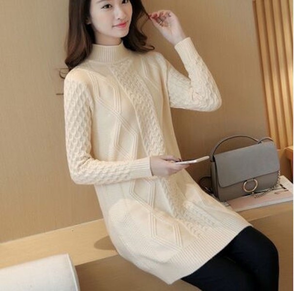 Langer Rollkragenpullover für Damen creme XL