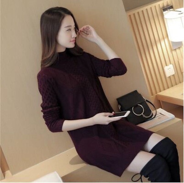 Langer Rollkragenpullover für Damen weinrot XL