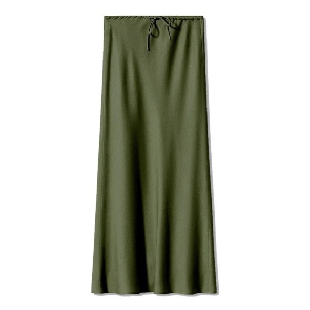 Langer Satin-Maxirock für Damen, elegant, glänzend, gerader Taillenrock, glatter formeller Rock für Abend, Abschlussball, Hochzeitsfeier armeegrün L