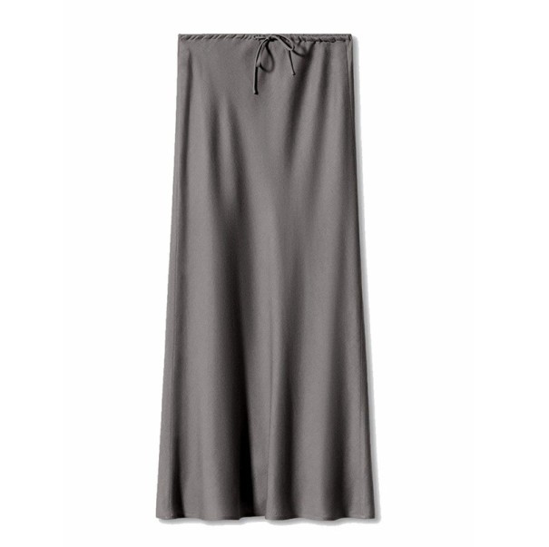 Langer Satin-Maxirock für Damen, elegant, glänzend, gerader Taillenrock, glatter formeller Rock für Abend, Abschlussball, Hochzeitsfeier grau M