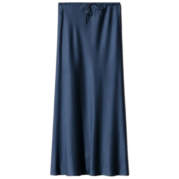 Langer Satinrock mit hoher Taille, eleganter Damenrock mit Schnürung, glänzender Rock für Damen, Abend- und Partykleidung dunkelblau M