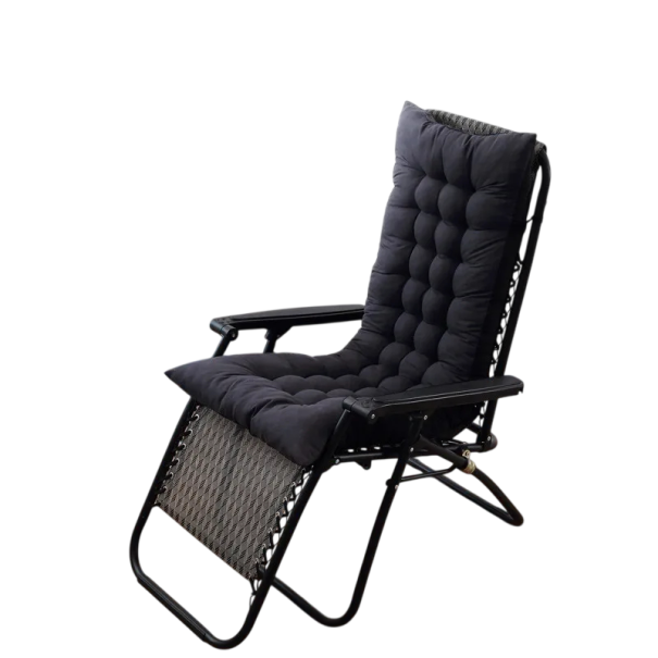 Langer Sitzpolster mit gestepptem Füllmaterial und seitlichen Schnüren 155x48 cm Polyester für Gartenliege, verstellbaren und Schaukelstuhl für Komfort im Freien schwarz