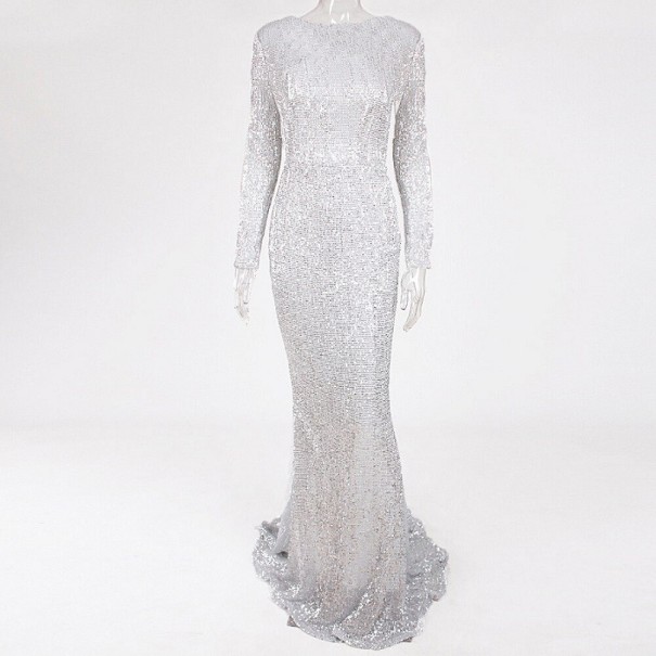 Langes Abendkleid mit Pailletten silbern L