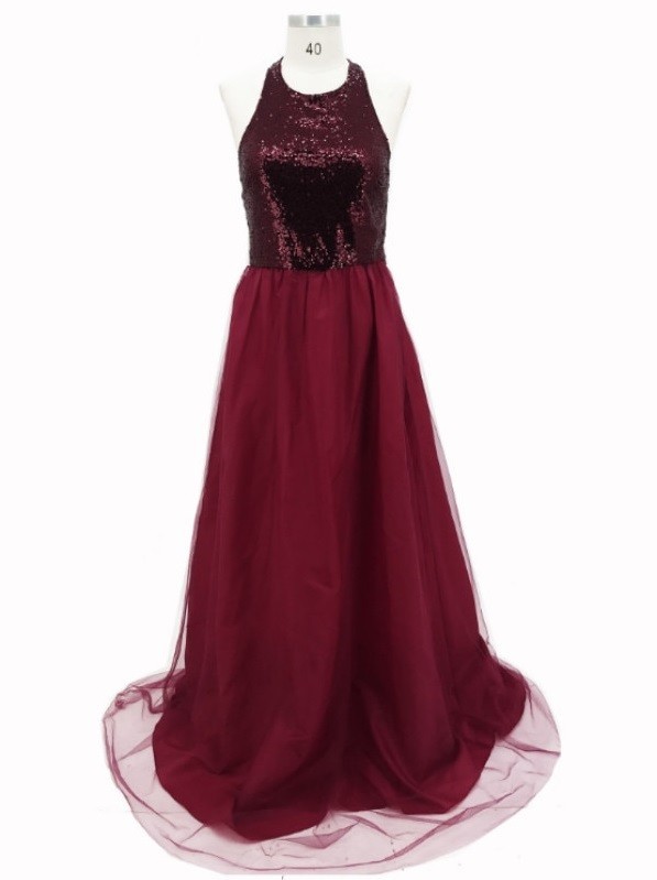 Langes Abendkleid weinrot XL