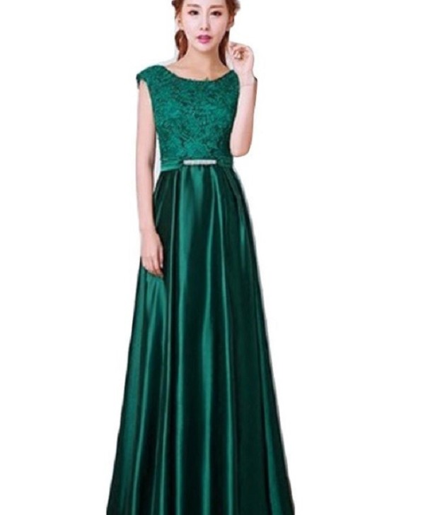 Langes Ballkleid dunkelgrün XS
