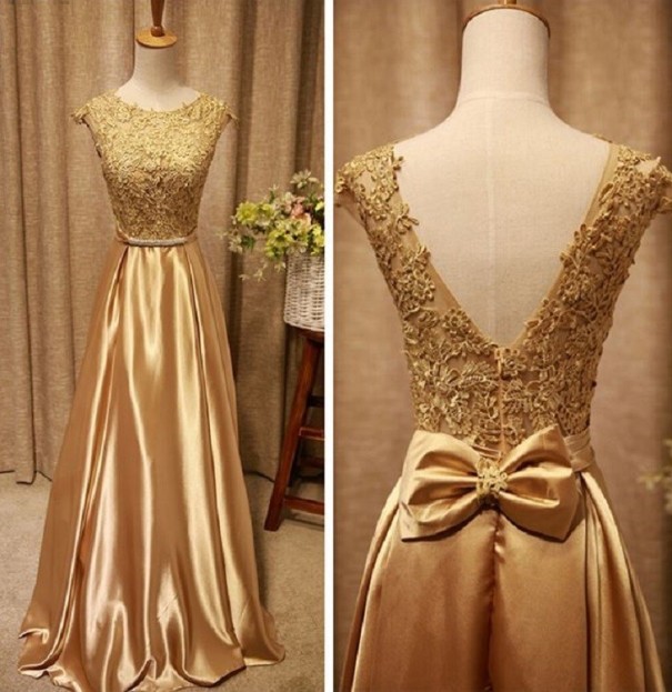 Langes Ballkleid golden L