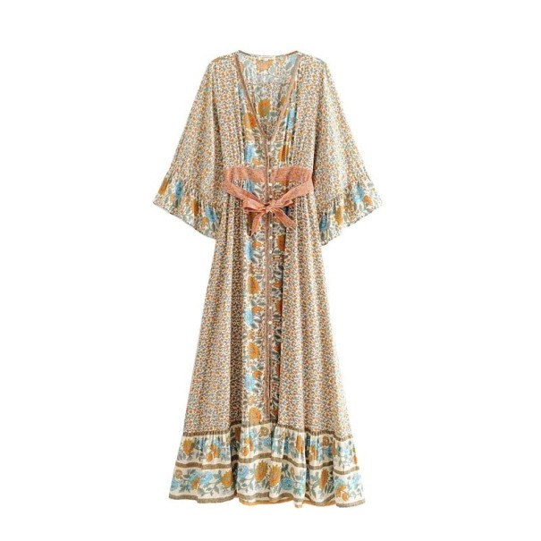 Langes Boho-Kleid mit weiten Ärmeln S 1