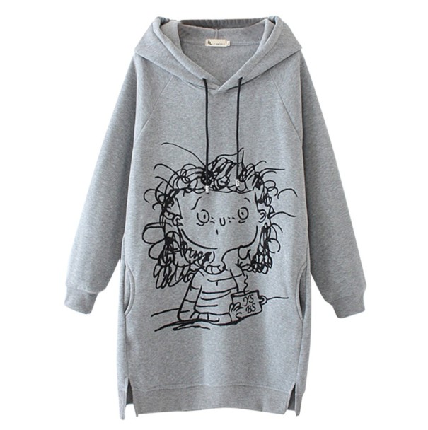 Langes Damen-Sweatshirt mit Stickerei grau XL