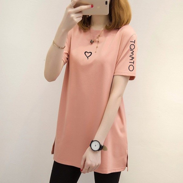 Langes Damen-T-Shirt mit kurzen Ärmeln rosa L