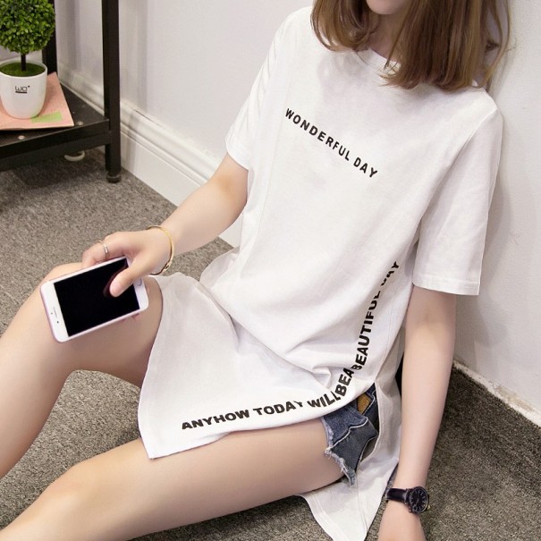 Langes Damen-T-Shirt mit Schlitz weiß S