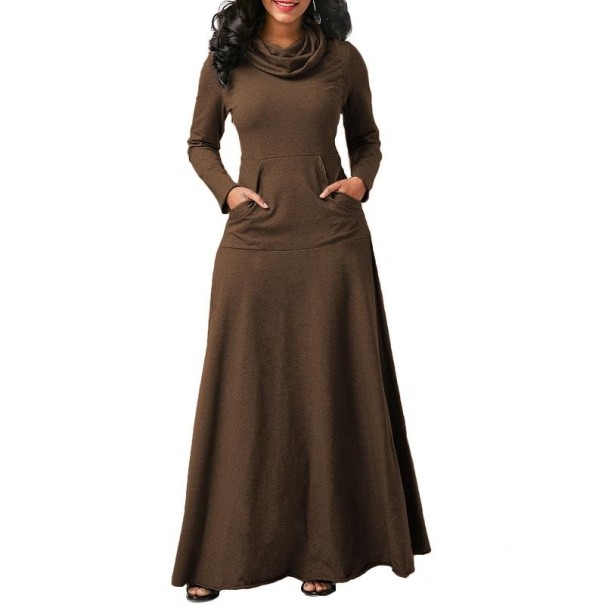 Langes Damenkleid mit Rollkragen braun S