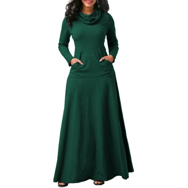 Langes Damenkleid mit Rollkragen grün S