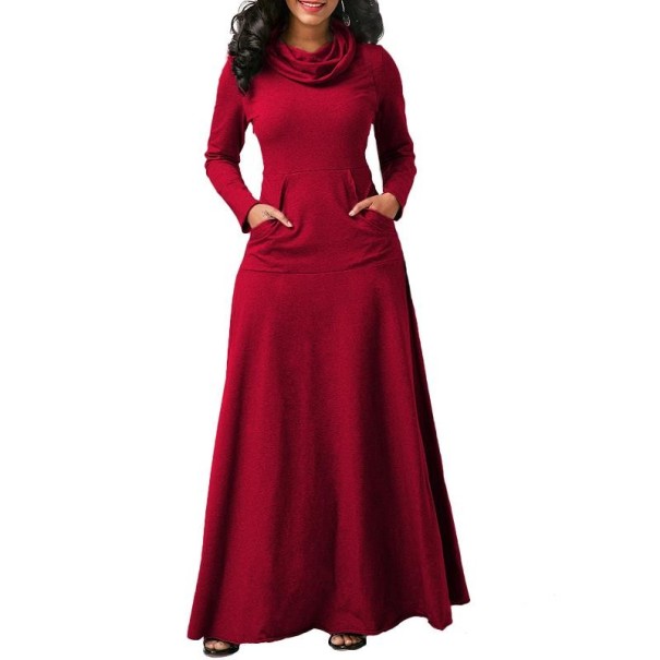 Langes Damenkleid mit Rollkragen rot M