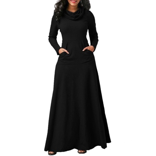 Langes Damenkleid mit Rollkragen schwarz S