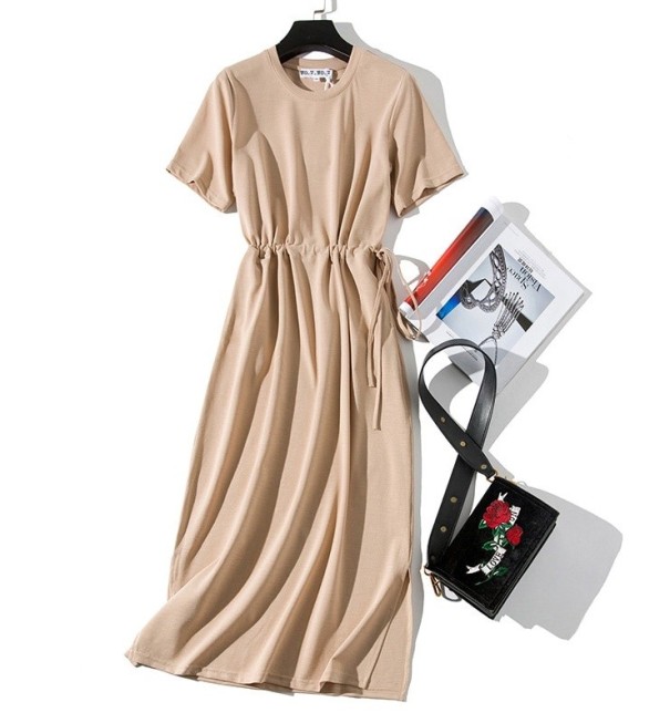 Langes Damenkleid mit Taschen apricot XL