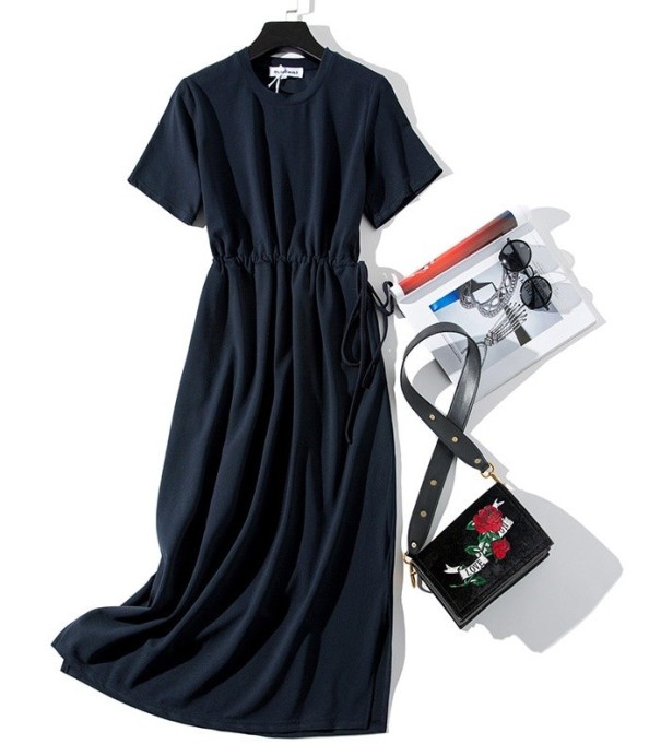 Langes Damenkleid mit Taschen dunkelblau XL