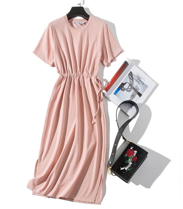 Langes Damenkleid mit Taschen rosa L