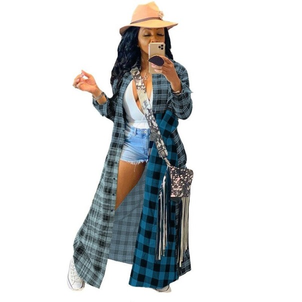 Langes Hemd für Damen P1718 blau L