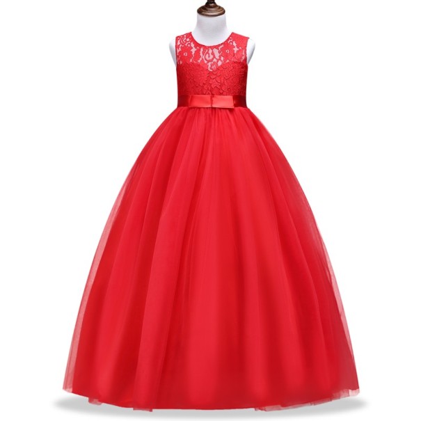 Langes Kleid für Mädchen J3040 rot 14