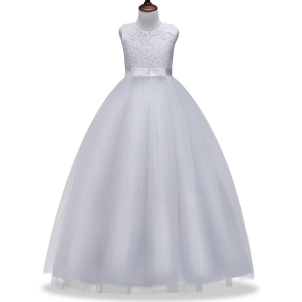 Langes Kleid für Mädchen J3040 weiß 13