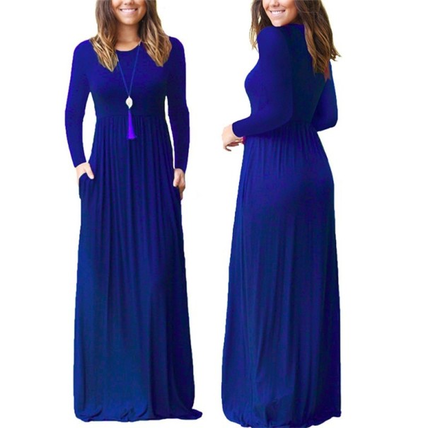 Langes Kleid mit Ärmeln blau L