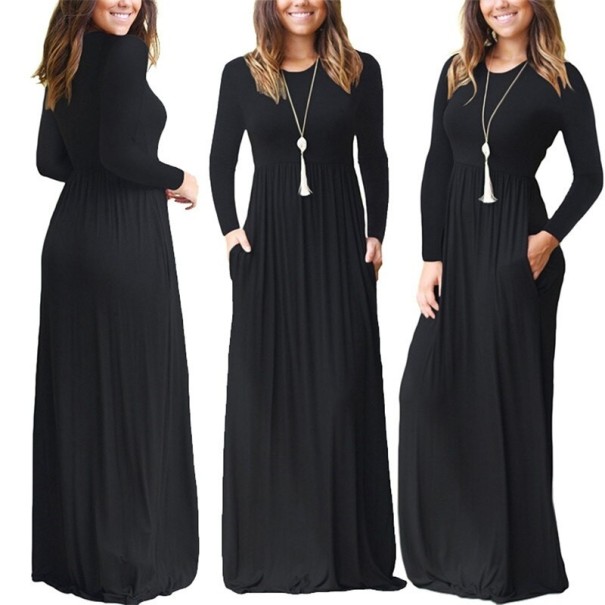 Langes Kleid mit Ärmeln schwarz XS