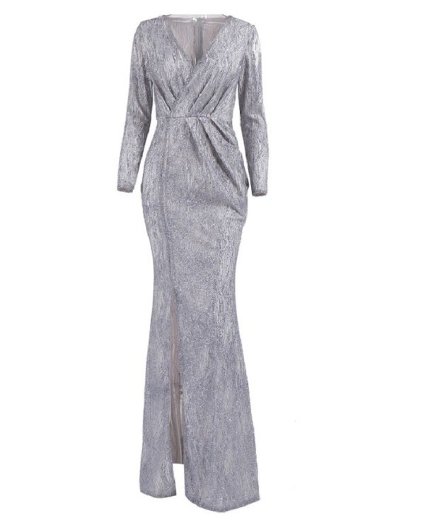 Langes Kleid mit Pailletten silbern XXS