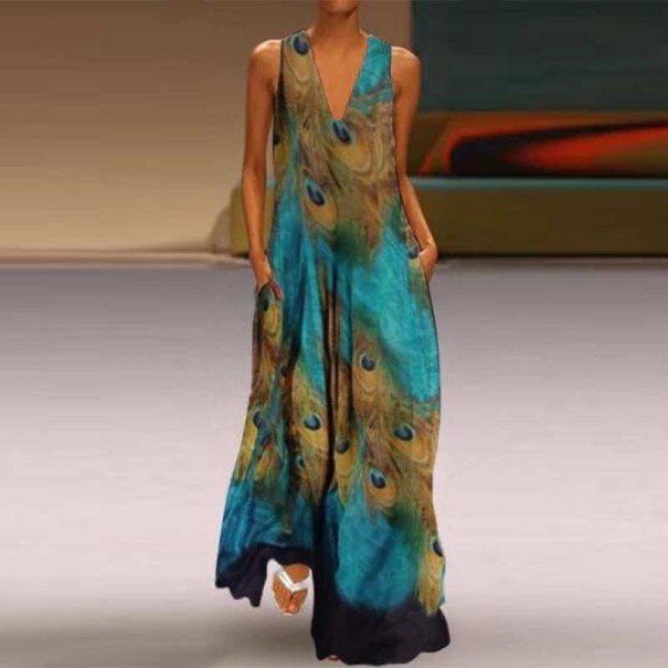 Langes Kleid mit Pfauenmuster XXL 2
