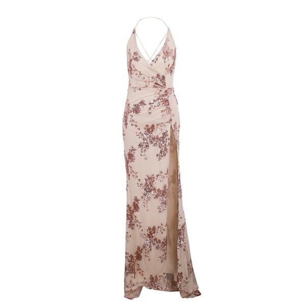 Langes Kleid mit Schlitz Valeria beige L