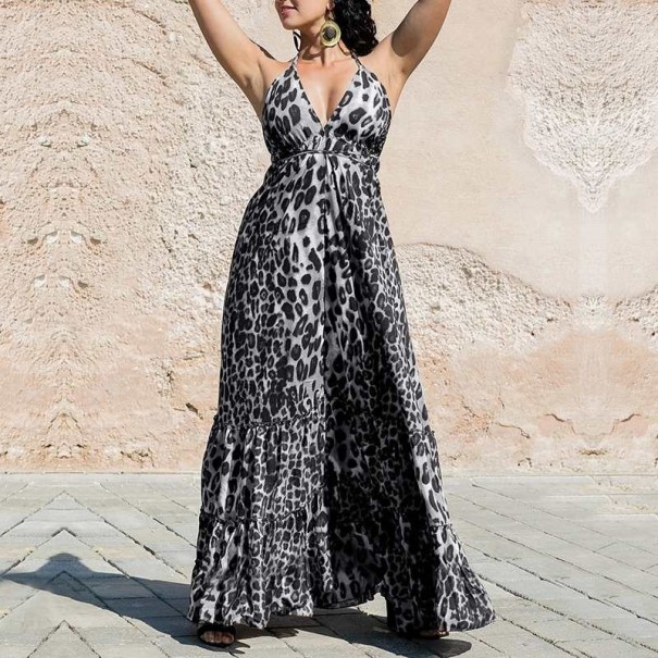 Langes Leopardenkleid grau L