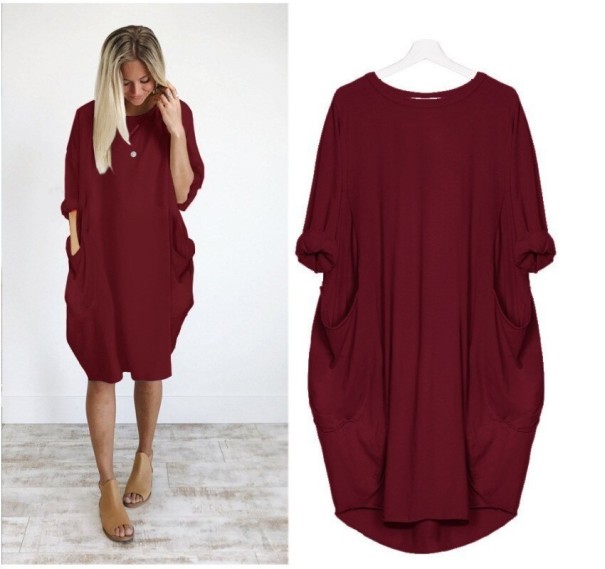 Langes Oversize-T-Shirt für Damen weinrot S