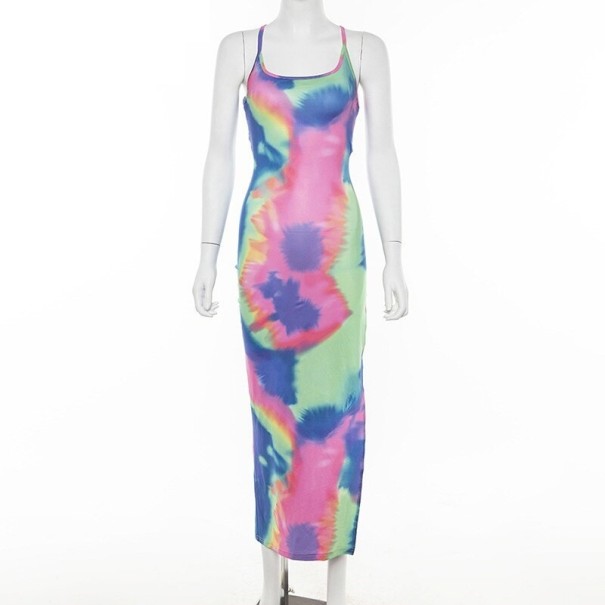 Langes Regenbogenkleid XS