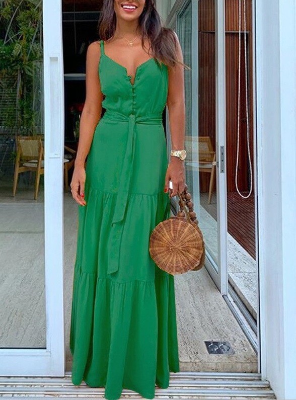 Langes Sommerkleid A2773 grün M
