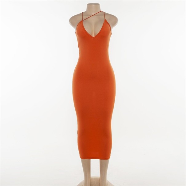 Langes Sommerkleid mit dünnen Trägern orange M