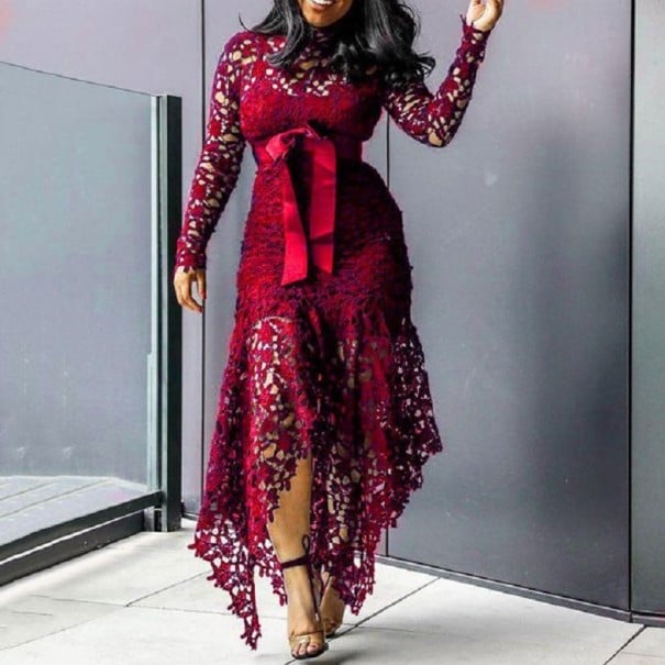 Langes Spitzenkleid weinrot XL