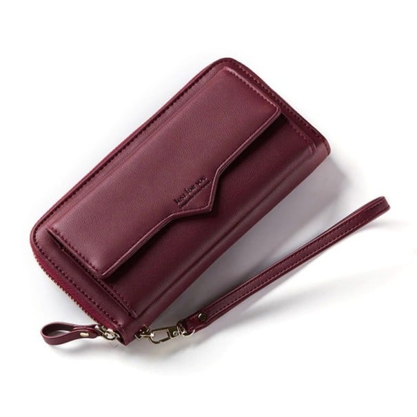Langwerpige portemonnee van PU-leer en polyester Met polsbandje Ritsluiting Voorkant met puntige klep 19,5 x 10,5 x 4 cm wijnrood