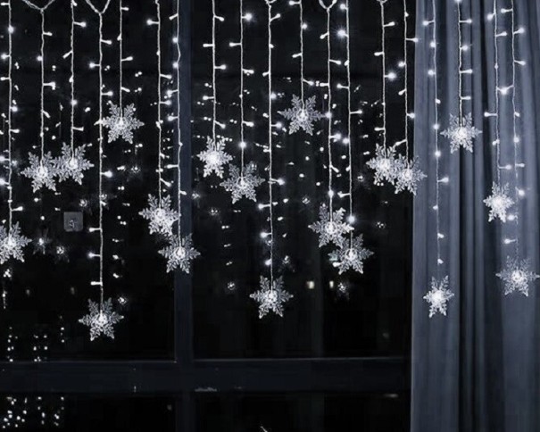 Lanț de lumină LED cu fulgi de nea alb