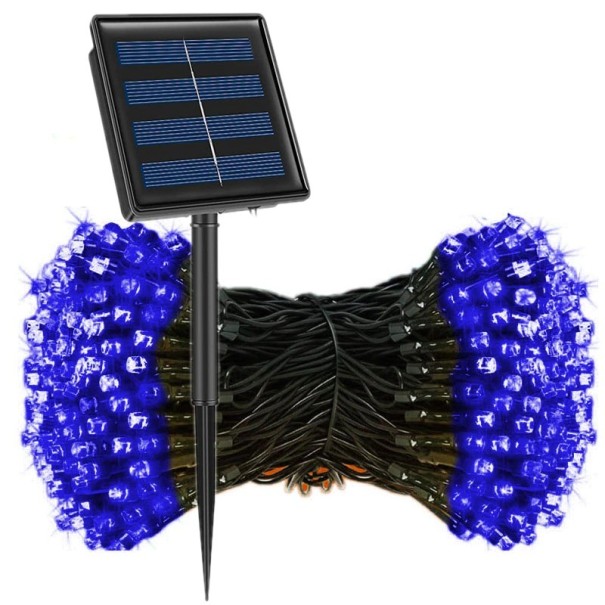 Lanț LED de exterior 23 m cu panou solar albastru