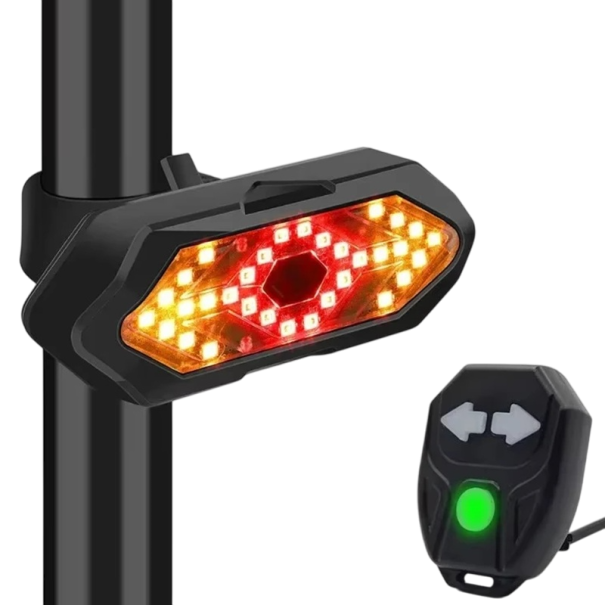 Lanterna LED traseira para bicicleta 9,4 x 3,25 x 2,6 cm USB recarregável Luz direcional controlada à distância 900mAh Controlo sem fios 5 modos 1