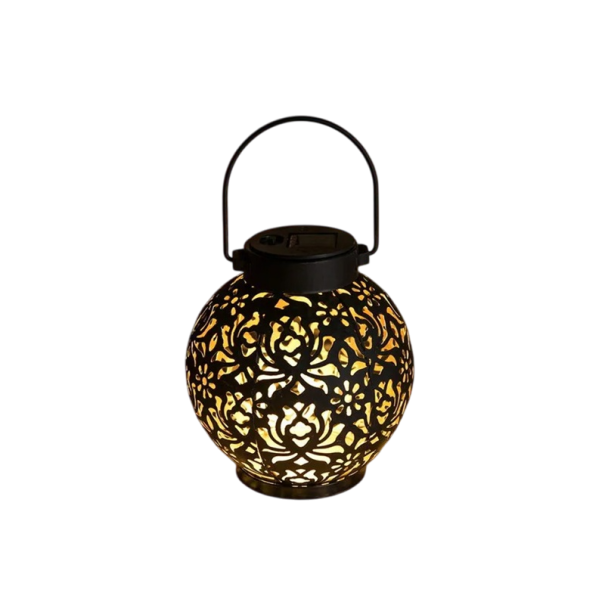 Lanterna solar LED suspensa para exterior 17,3 x 15 cm Lanterna vazada Luz projetada Decoração de jardim Lâmpada à prova de água para terraço 1