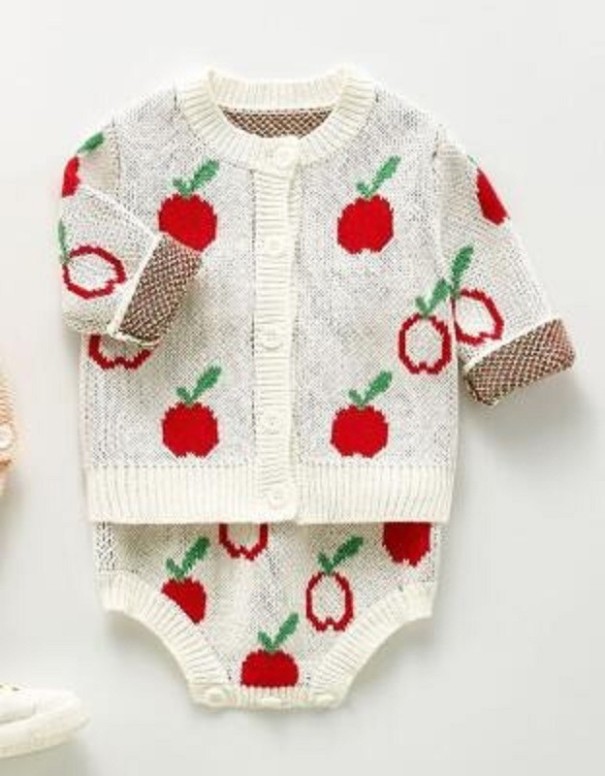 Lány kötött pulóver és body cseresznyével fehér 0-3 hónap