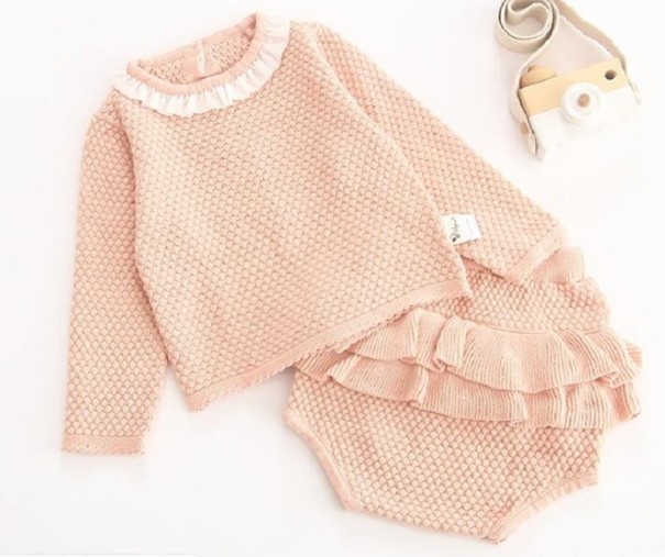 Lányok kötött pulóver és rövidnadrág világos rózsaszín 0-3 hónap